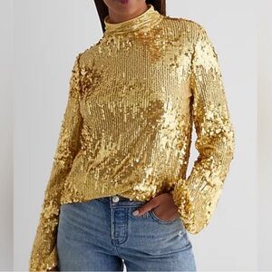 NWT Express Gold Sequin Blouse with Mandarin Collar